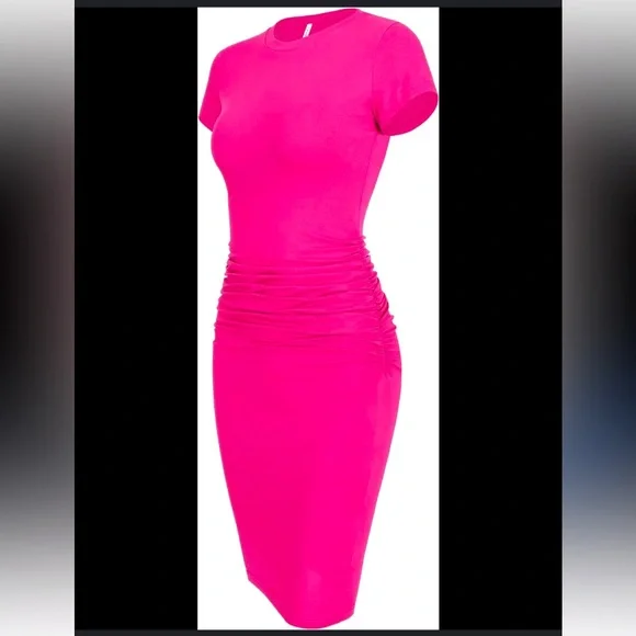 Dresses | Venus Hot Pink Ruched Midi Dress Size Small | Poshmark Dresses | Venus Hot Pink Ruched Midi Dress Size Small | Poshmark